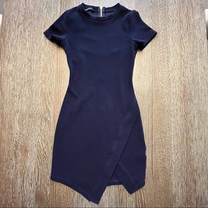 Asymmetrical bodycon shirtsleeve dress with exposed zipper